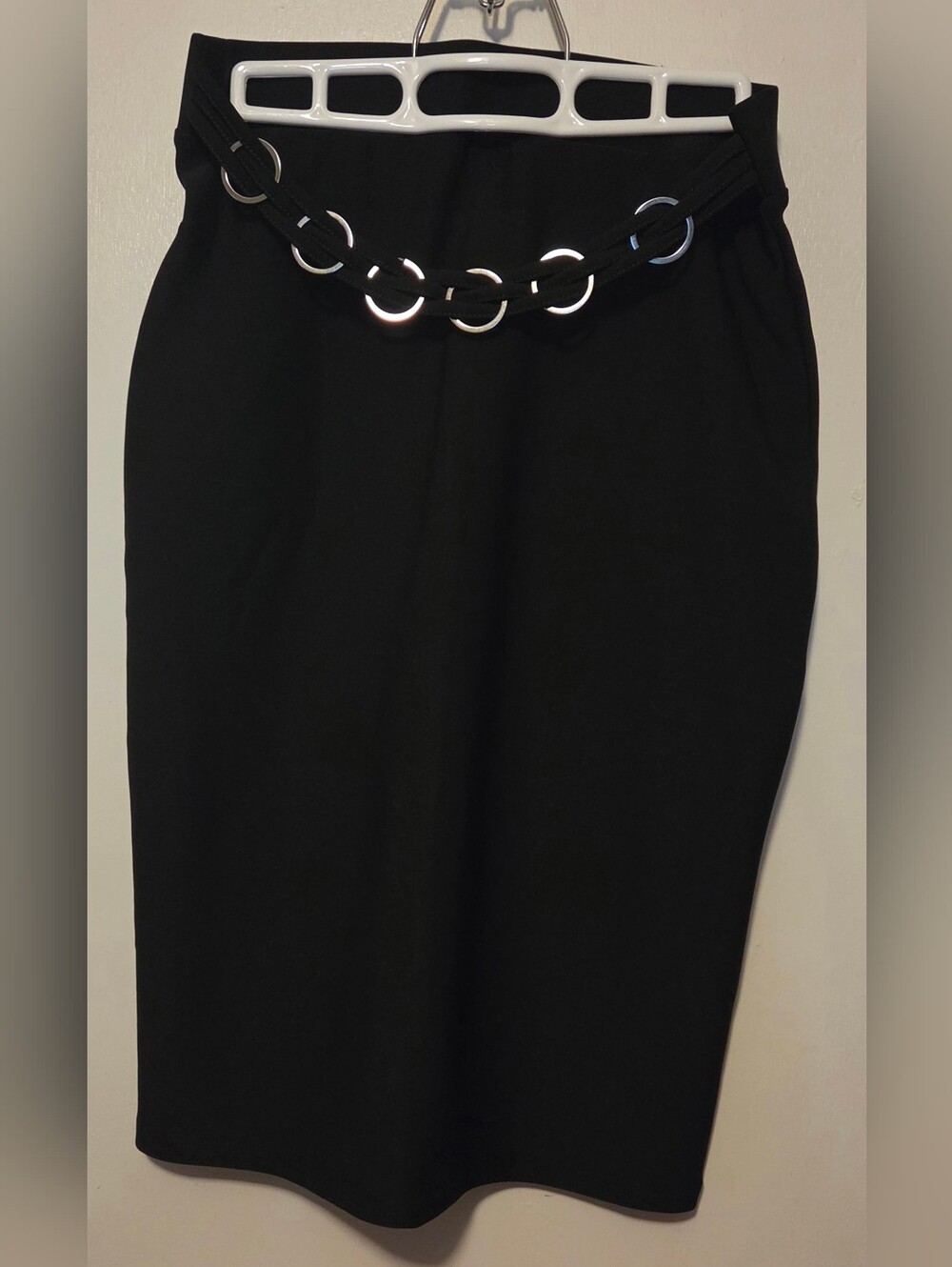 Black Pencil Skirt with Silver Ring Belt